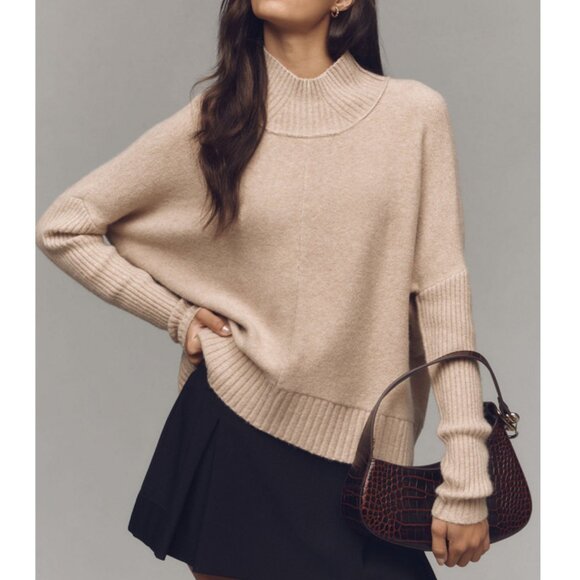 Anthropologie The Gretchen Cozy Mock-Neck Sweater by Maeve Neutral M - Picture 1 of 7